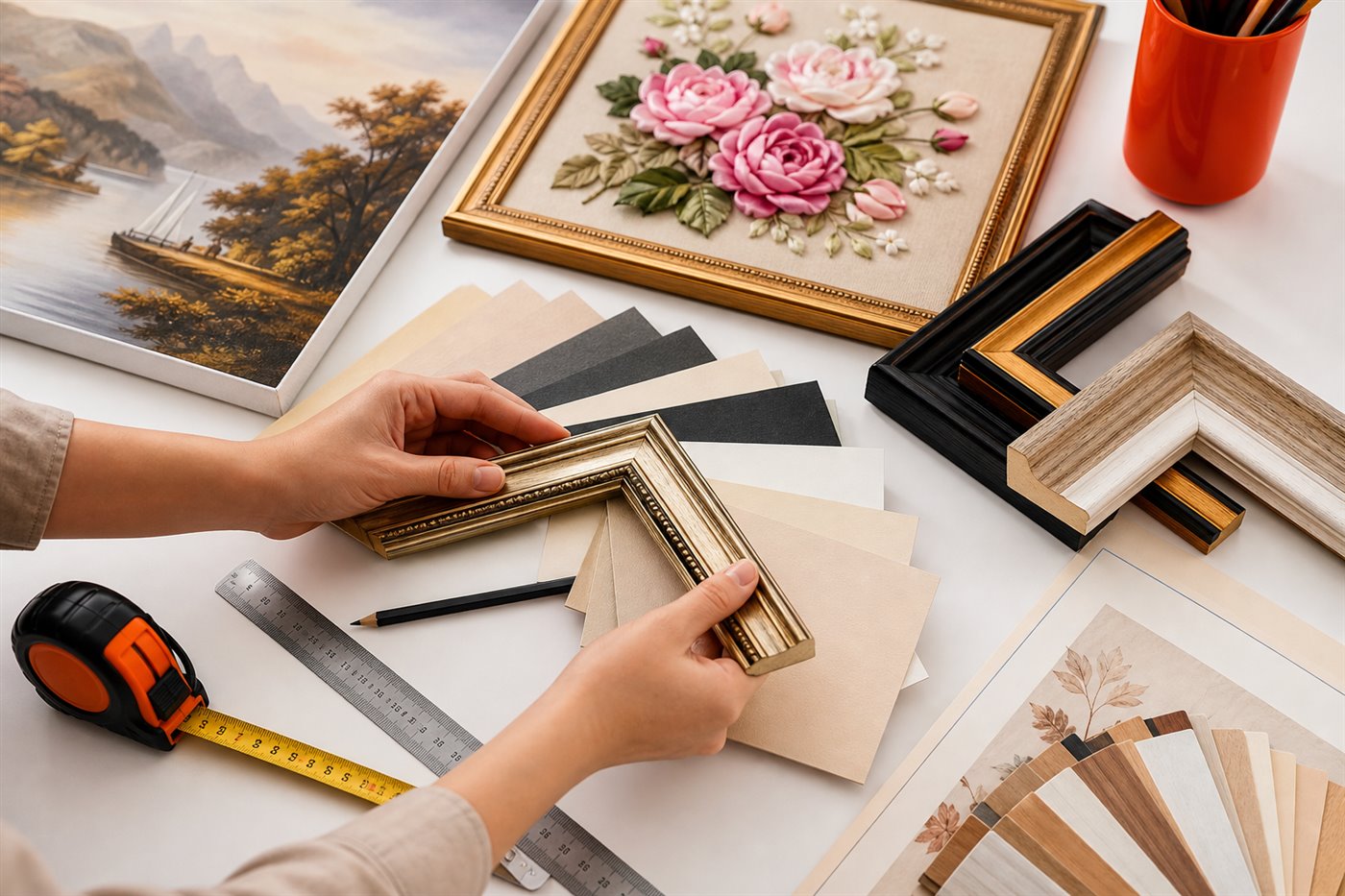 Không gian tư vấn và đóng khung tại Hậu Decor