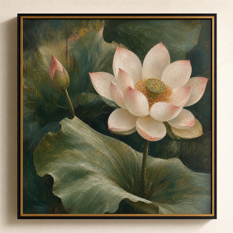 Tranh vẽ sơn dầu hoa sen